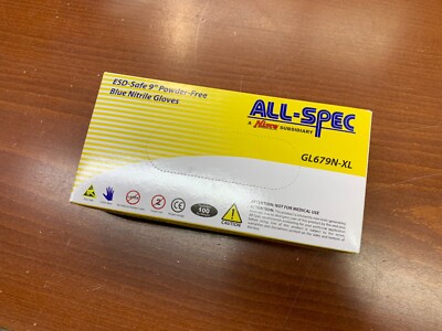 100 All-Spec Nitrile Disposable Gloves X-Large Blue 4 Mil Powder Free ESD-Safa