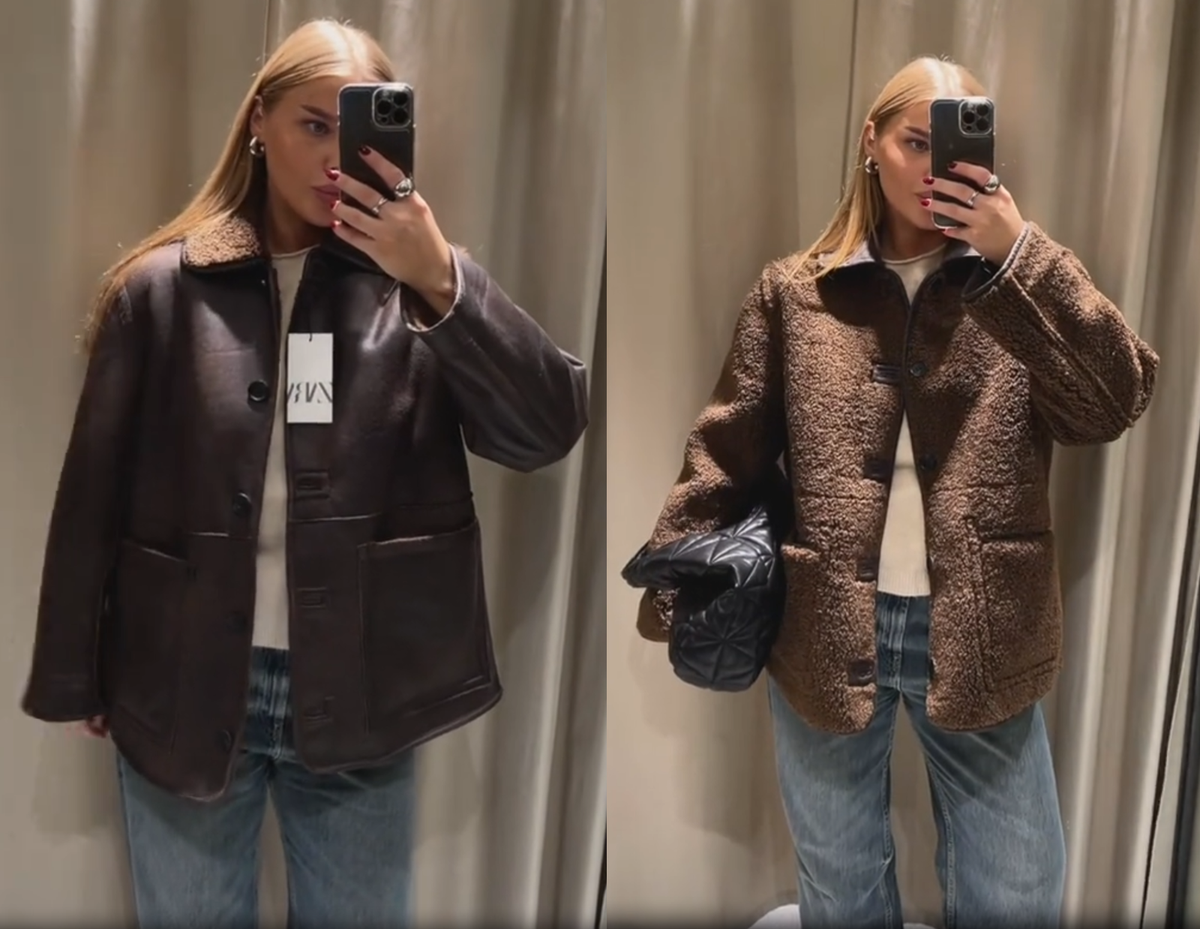 Zara Faux Leather Reversible Double Faced Coat Dark Brown Size XS