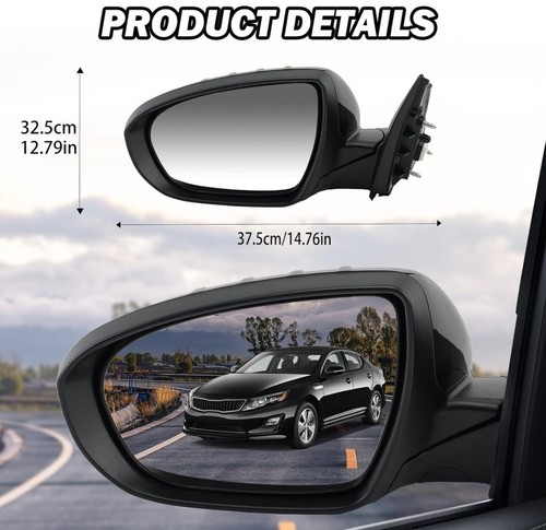 Left Driver’s Power Door Mirror Kia Optima 2011 2012 2013 Gloss Black Turn - Picture 3 of 4