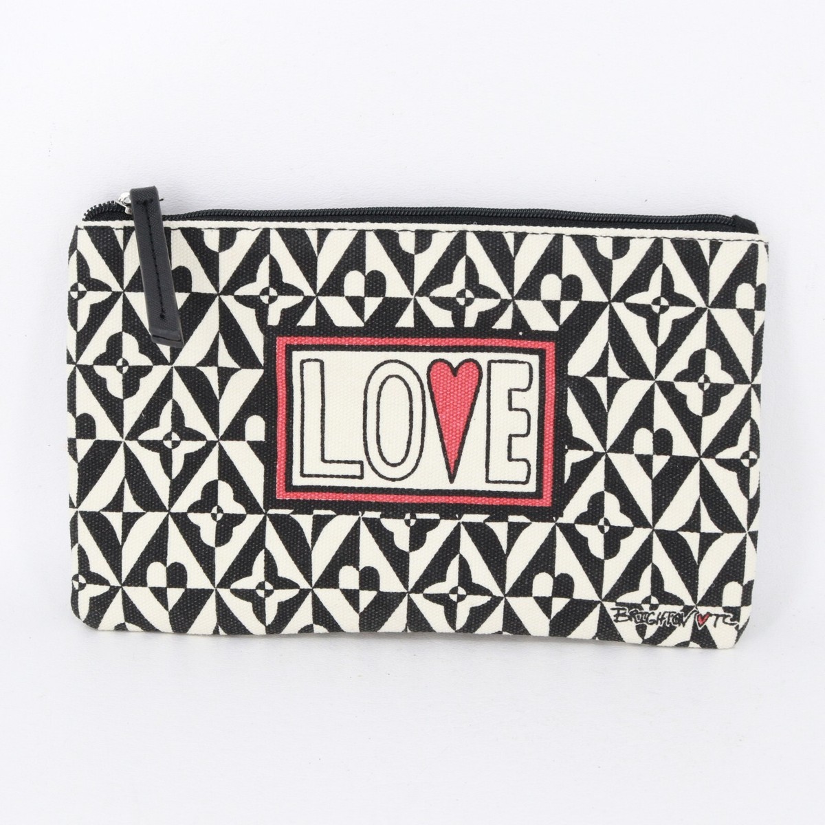 brighton travel makeup bag Brighton Makeup Bag Small Love Black White My Pouch Zipper Canvas Travel