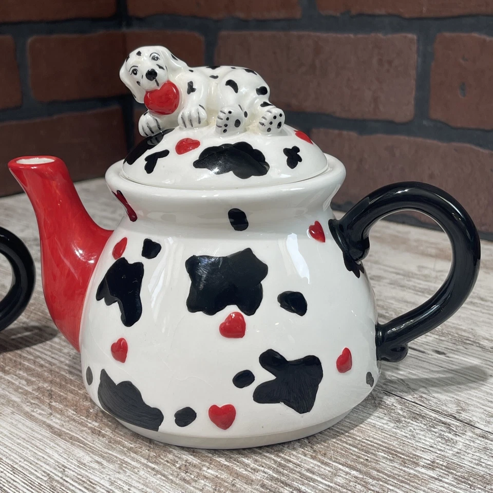 Tetera vintage Ganz 3 piezas 101 DALMATIONS roja negra apilable RARA Foto 3 de 4