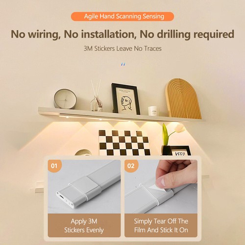 New Wireless LED Motion Sensor Light Strip Cabinet Lamp Closet USB Rechargeable - Picture 3 of 18