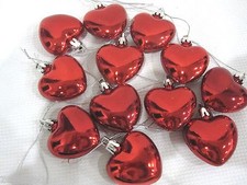 Valentine's Shiny Red Hearts 2" Plastic Ornaments Home Decor Set of 12