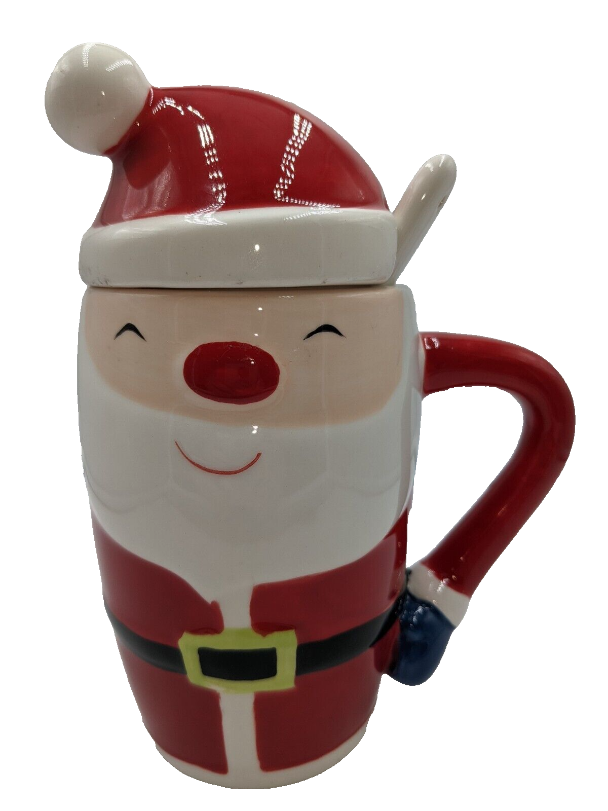 Santa Claus Hot Chocolate Mug with Lid and Spoon 6.5 Inch Ceramic Holiday Cup