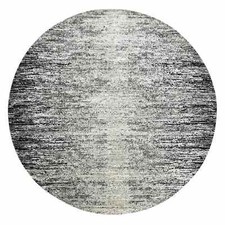 8' x 8' Black Striae Design Wool and Silk Hand Knotted Round Oriental Rug R75287