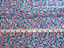 1 7/8 yd Cotton/Poly Fabric Blue with Orange & Red Flowers by JoAnn Fabrics