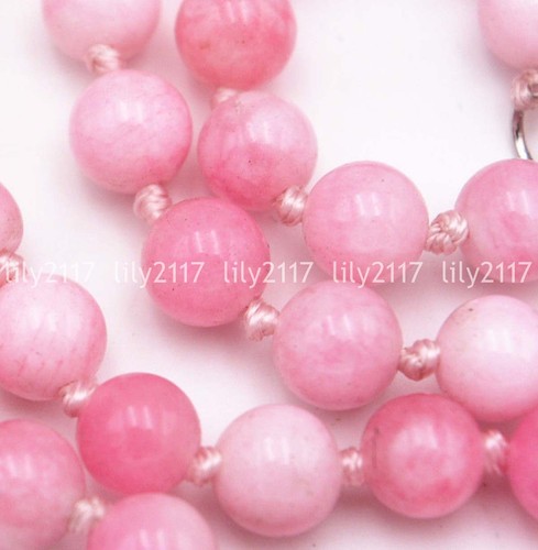 Beautiful Natural 6mm Pink Snowflake Jade Gemstone Round Beads Necklace 18" - Picture 3 of 5
