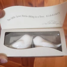 Salt & Pepper Shaker Set Kate Aspen LOVE BIRDS Kissing White Ceramic NIB