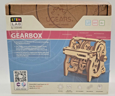 UGEARS 120 pcs STEM LAB GEARBOX Mechanical Wooden Model KIT - 3D DIY Puzzle