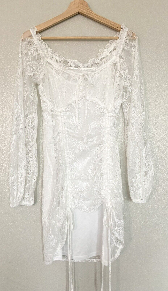 Hoss X NA-KD Womens Lace Detailed White Dress w/ Slip Size Medium | eBay