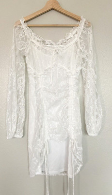 Hoss X NA-KD Womens Lace Detailed White Dress w/ Slip Size Medium