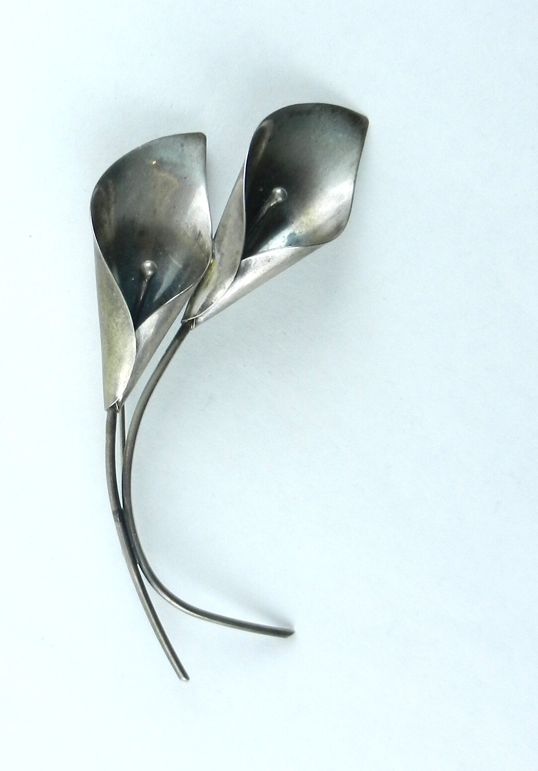 Vintage Sterling Silver NYE Double CALLA LILY Brooch/Pin  Patina      S29