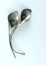 Vintage Sterling Silver NYE Double CALLA LILY Brooch/Pin  Patina      S29