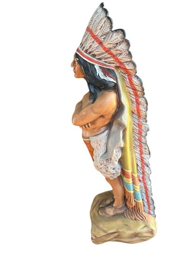 1974 Handpainted Ceramic Native American Indian Chief Figure Statue ~ 15" Tall - Picture 10 of 22
