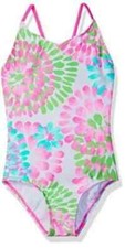 Kanu Surf L107849 Girls White Daisy Beach Sport 1-Piece Swimsuit Size 7