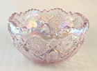 * Vintage L E Smith Pink Bowl Quintec Iridescent Sawtooth Carnival Glass 8.5”