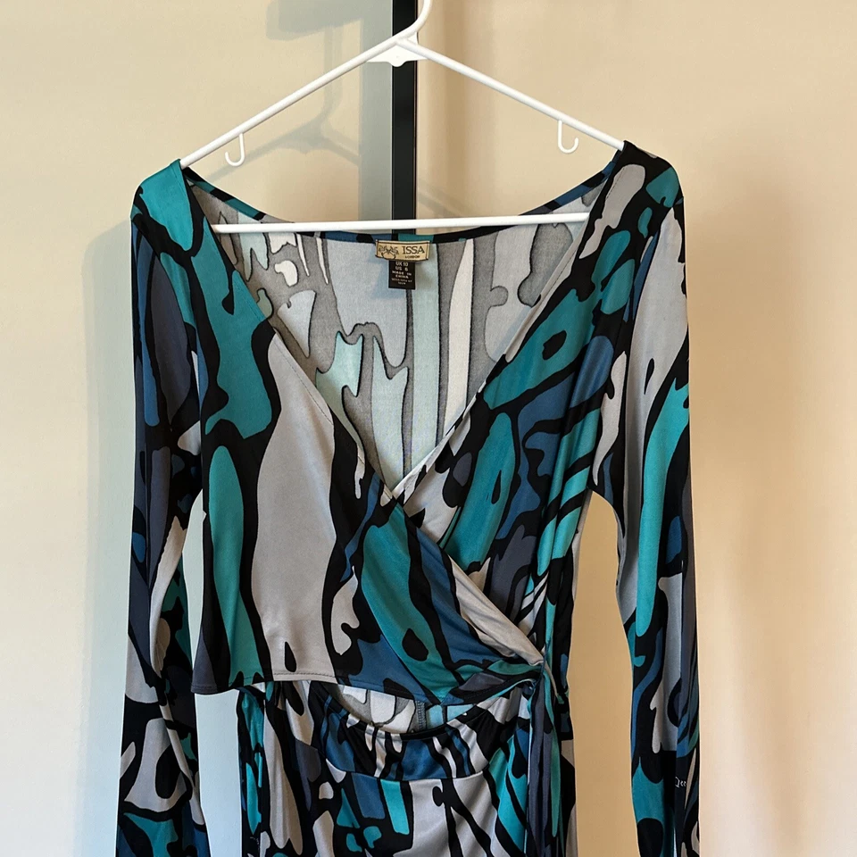 Vestido envolvente jersey de seda Issa London talla UK 10 US 6 multicolor cremallera lateral izquierda Foto 2 de 4