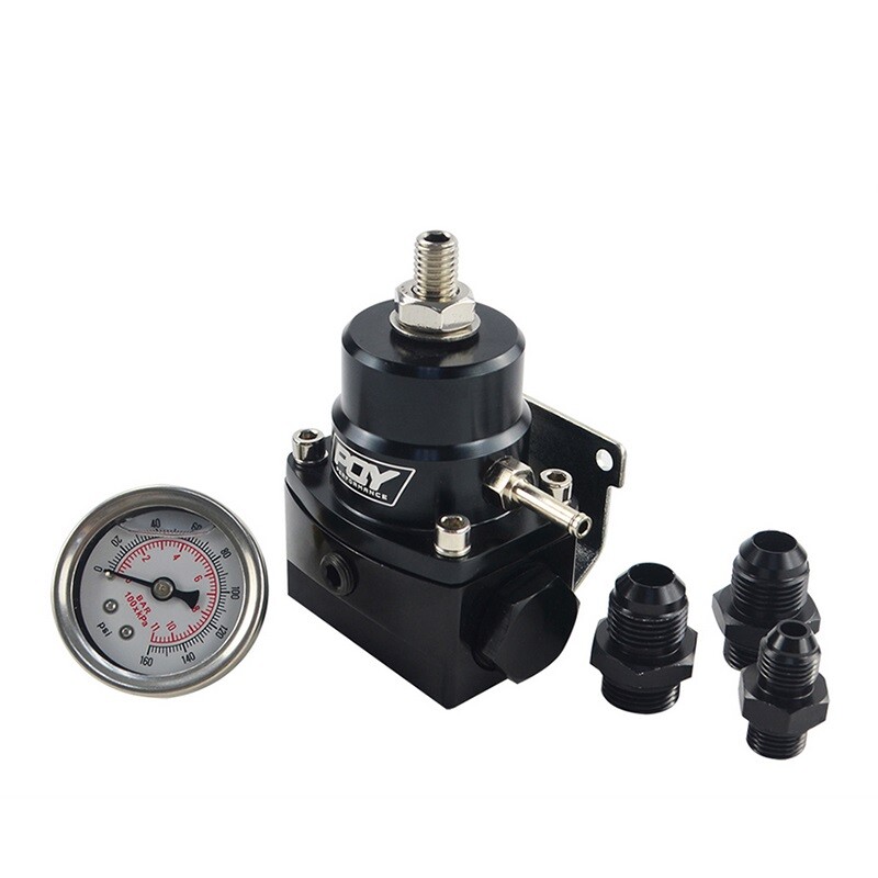 Black Adjustable Efi Fuel Pressure Regulator Bypass Gauge 6AN 8AN - Foto 6