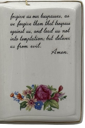 Vintage Porcelain Ceramic Hanging Wall Plaque The Lords Prayer Open Book Flowers - Picture 3 of 10