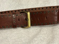 NWOT CACHE Womens Brown Studded Italian Leather Wide Belt Small
