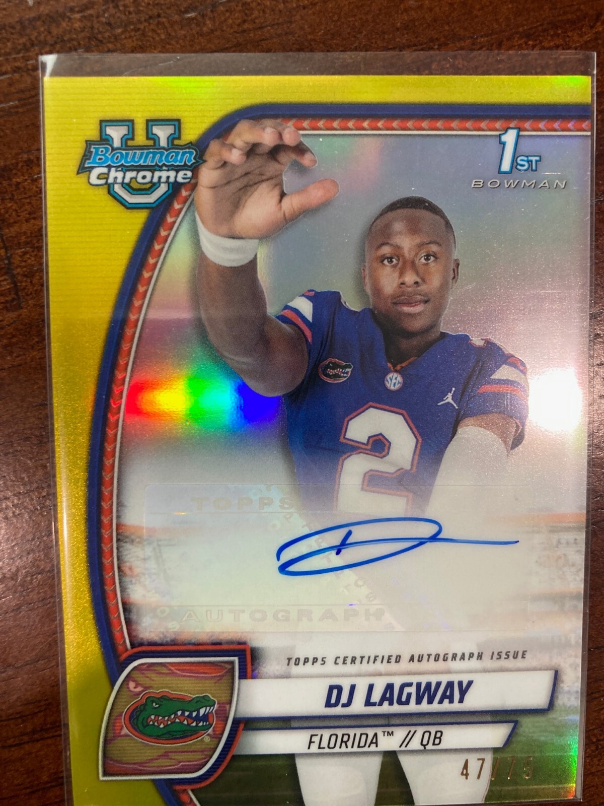 2024 Bowman Chrome University DJ Lagway Auto /75 Yellow Refractor Florida Gators