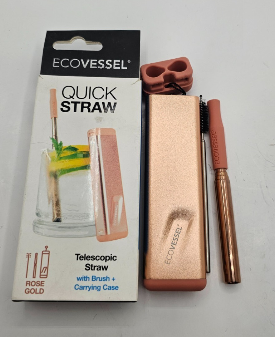( QTY 3 ) EcoVessel QUICKSTRAW Telescopic Straw 3pc Rose Gol