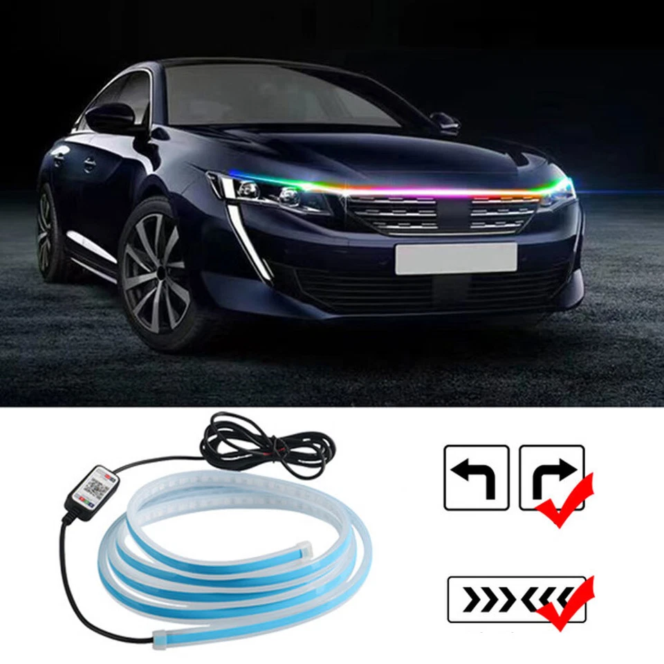Luces de circulación diurna LED para capó de coche RGB que fluyen señal de giro guía tira lámpara aplicación Foto 4 de 4
