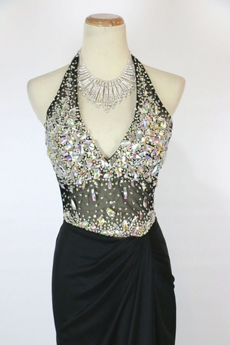 New Terani $360 Black Long Prom Formal Dress Halter Gown Beads Size 4 NWT - Picture 12 of 12