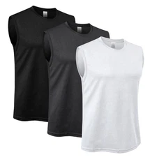 3Pack Men's Sleeveless Shirts Quick Dry Tank Top Workout Fitness Gym Sport Beach