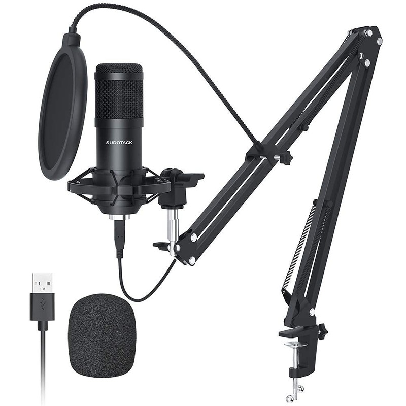 SUDOTACK USB Condenser Microphone for PC: Cardioid Recording Mic Kit with Boom