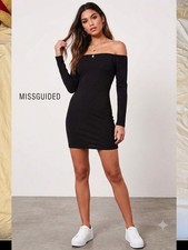 Missguided Black Off-Shoulder Midi Bodycon Dress