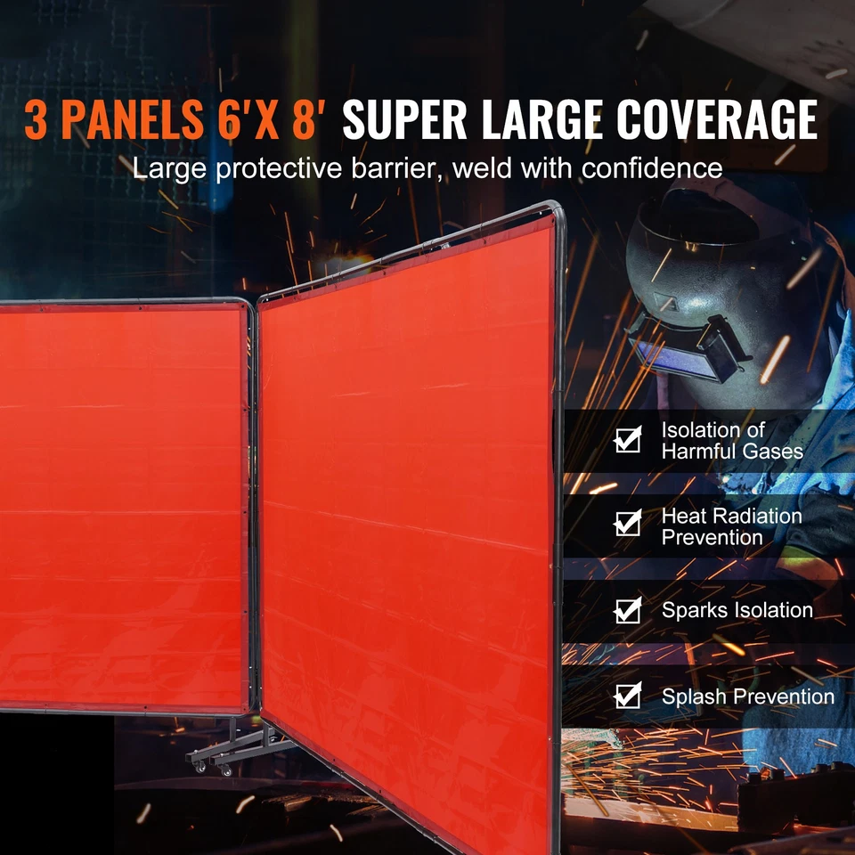 Uimoso Pantalla de Soldadura con Marco 3 Paneles 6' x 8' Pantalla de Cortina de Soldadura 12 Ruedas Foto 2 de 4