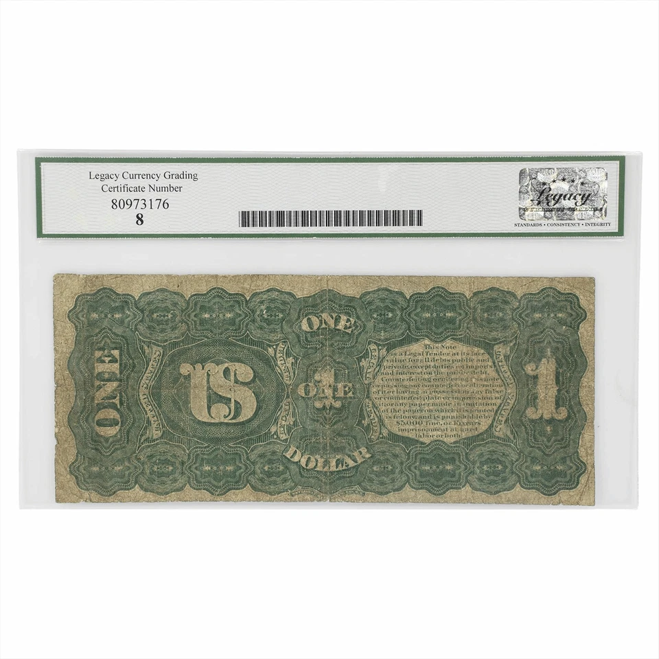 Billete de curso legal de 1869 $1 FR18 Legacy muy bueno 8 Foto 2 de 2