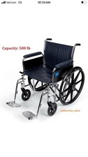 Bariatric Excel Extra-Wide Wheelchair 20" Seat Full-Length Arms 500 Lb Capacity