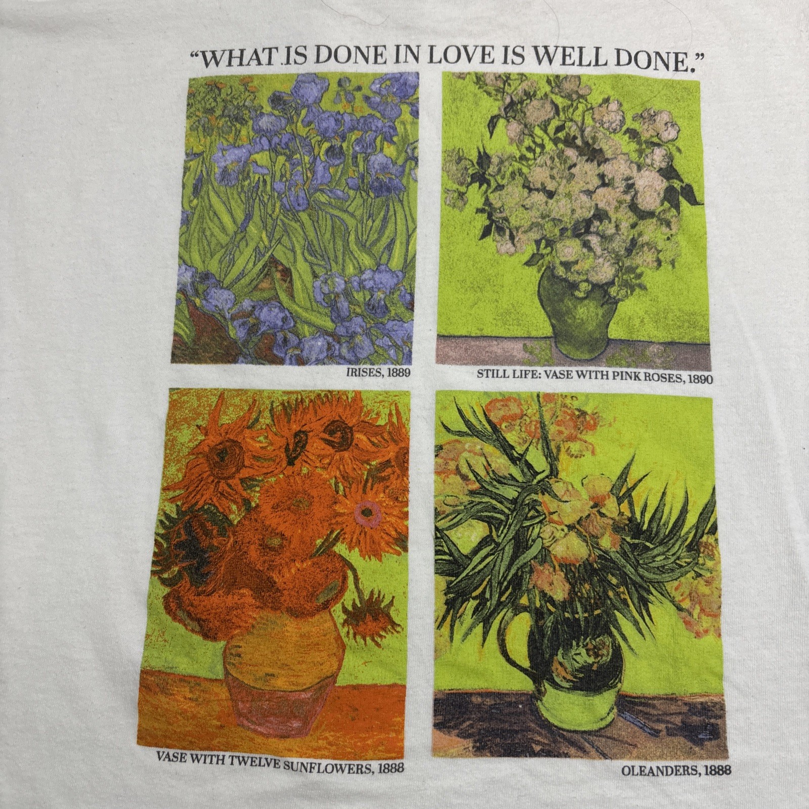 Mighty Fine T Shirt Women’s XL White Cropped Vincent Van Gogh Flowers
