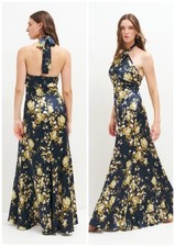 REFORMATION Veria Floral Maxi Navy Silk Dress  in Divinity SZ US 2