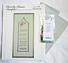 The Victoria Sampler Gazebo Roses Sampler Embroidery Pattern, Linen & Acc Pack