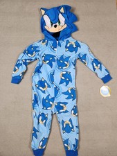 Sonic the Hedgehog Boy's Blue Print Fleece Hooded Pajama Sleeper Sz 4