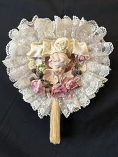 VTG Handcrafted Shabby Chic Cherub Angel Heart Ornaments Christmas Valentine 11”