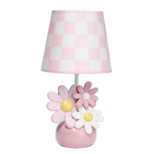 Lambs & Ivy Daisy Dreams Hand-Painted Pink Floral Lamp w/ Shade and LED Bulb