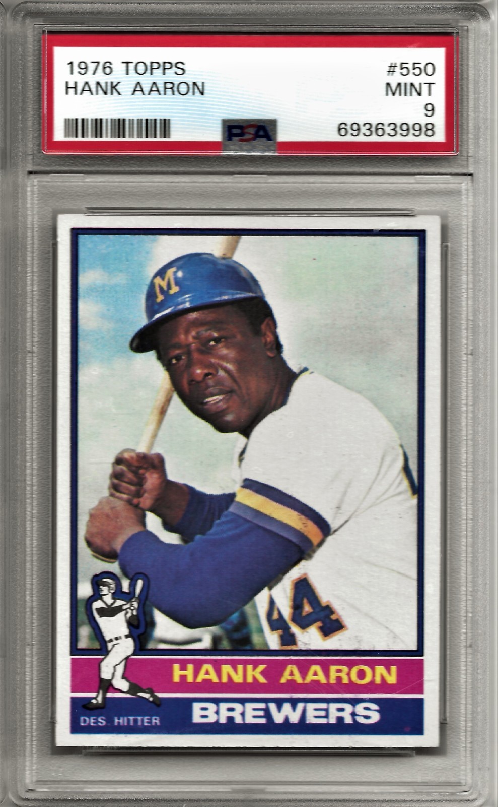 1976 Topps #550 Hank Aaron PSA 9 Mint Brewers HOF