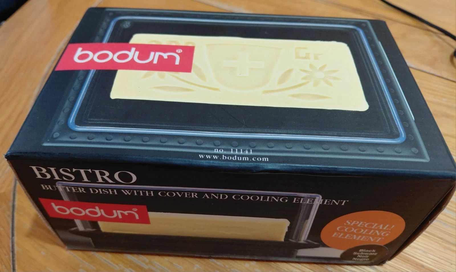 New Boxed Bodum 11141 Black Butter Dish With Cover And Cooling Element