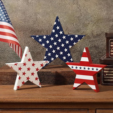 3 Pcs 4Th of July Decoration Wooden Stars Blocks Sign Patriotic Wooden Tiered Tr