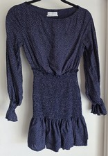 Urban Outfitters Polka Dot Mini Dress XS Navy Long Sleeve Women Shift Frock