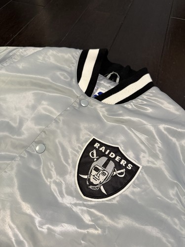 Giacca trapuntata vintage Starter Oakland Raiders raso foderata taglia XXL rara argento
