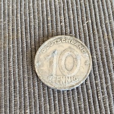 10 Pfennig M&uuml;nze DDR 1949 Aluminium, Motiv Gewerbe/Industrie/Handel