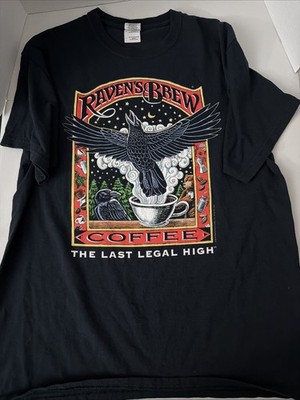 Ray Troll Art T-Shirt Size LARGE Raven's Brew Coffee ~ Last Legal High~Y2K 2010