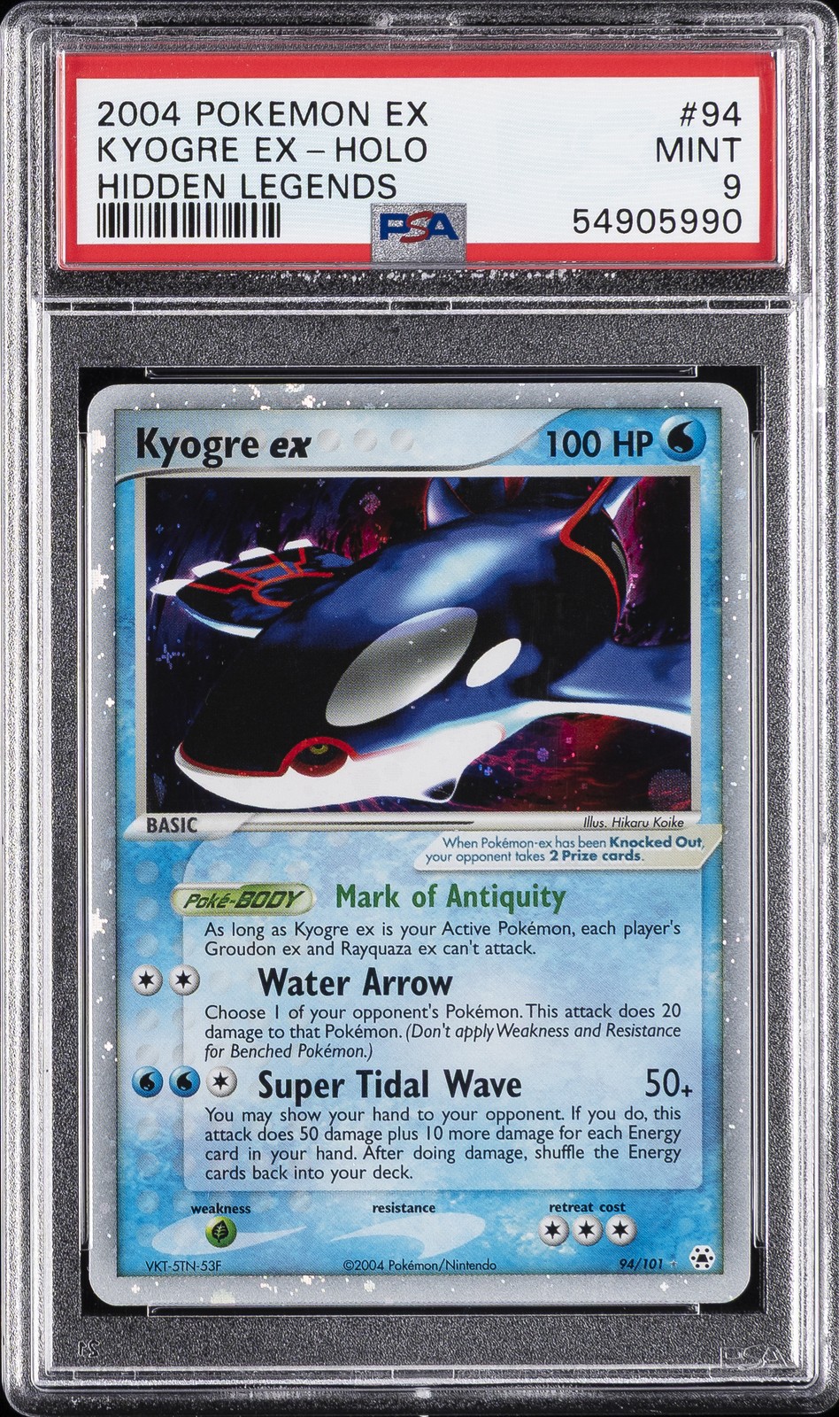 2004 POKEMON EX HIDDEN LEGENDS #94 KYOGRE EX-HOLO PSA 9