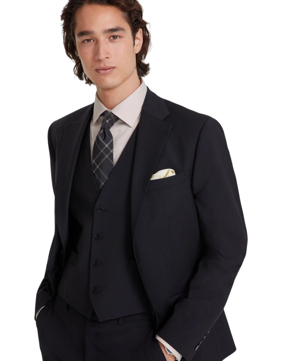 Calvin Klein Mens Slim fit Suit Jacket Blazer 48 R Black Solid Stretch
