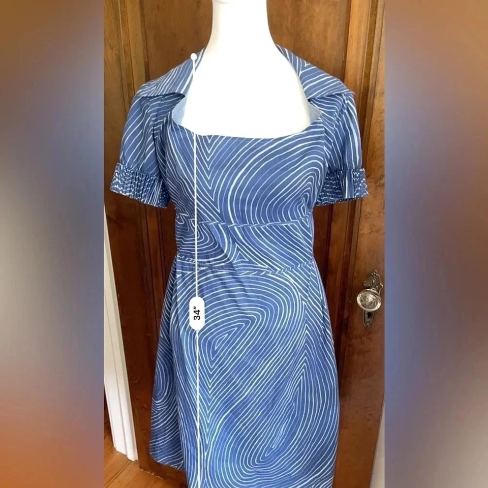 Vestido camisero Bottega Veneta azul blanco a rayas cuello espiral mujer talla IT 38 US 2 Foto 2 de 4